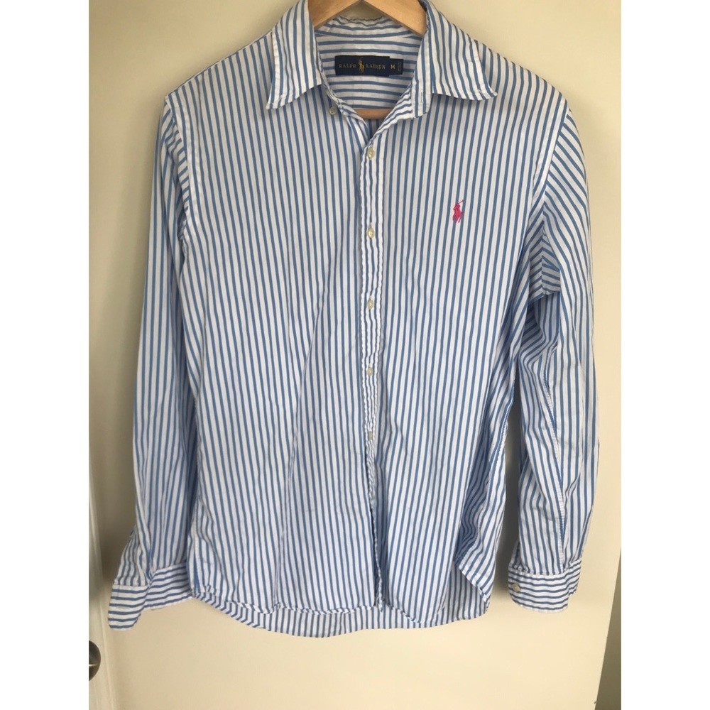 Men’s blue and white striped Ralph Lauren shirt